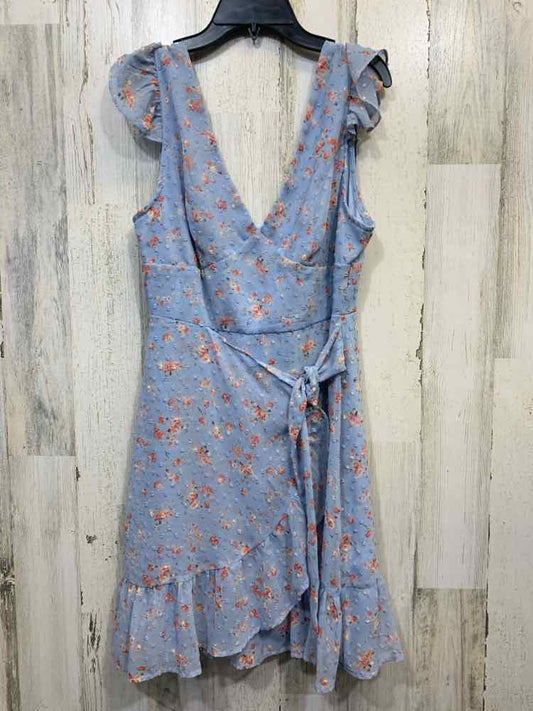 PRE-OWNED DEE ELLY Dresses and Skirts Size L BLU/WHT/PNK Floral Dress/RUFFLE SLE