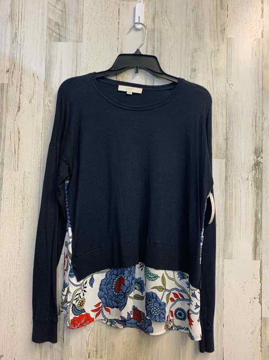 PRE-OWNED LOFT Tops Size M Navy LONG SLEEVES TOP/FLORAL BACK & BOTTOM FRONT