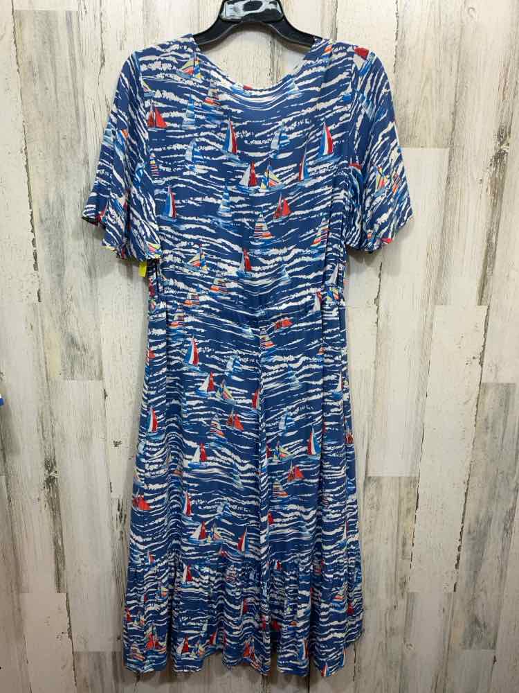 PRE-OWNED STITCH Dresses and Skirts Size L BLUE/RED/WHT SAILBOATS TIERED Dress/S