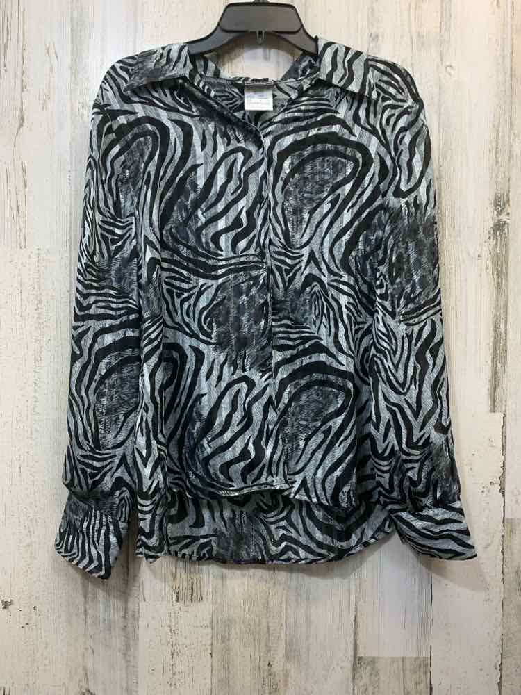 PRE-OWNED SOUTHERN LADY Tops Size L BLACK/GRAY TIGER BUTTON UP TOP/GRAY/BLACK LO