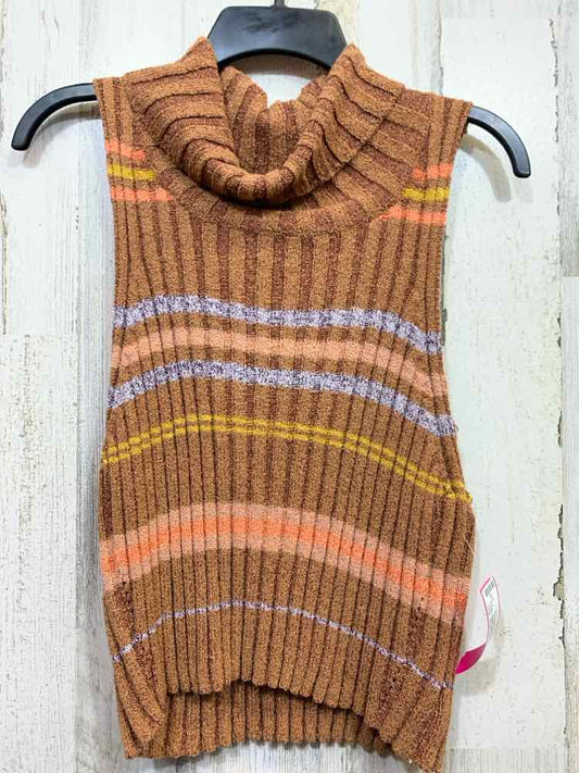 PRE-OWNED FREE PEOPLE Size L  BRN/BLU Stripe SLEEVELESS RIBBED SWEATER