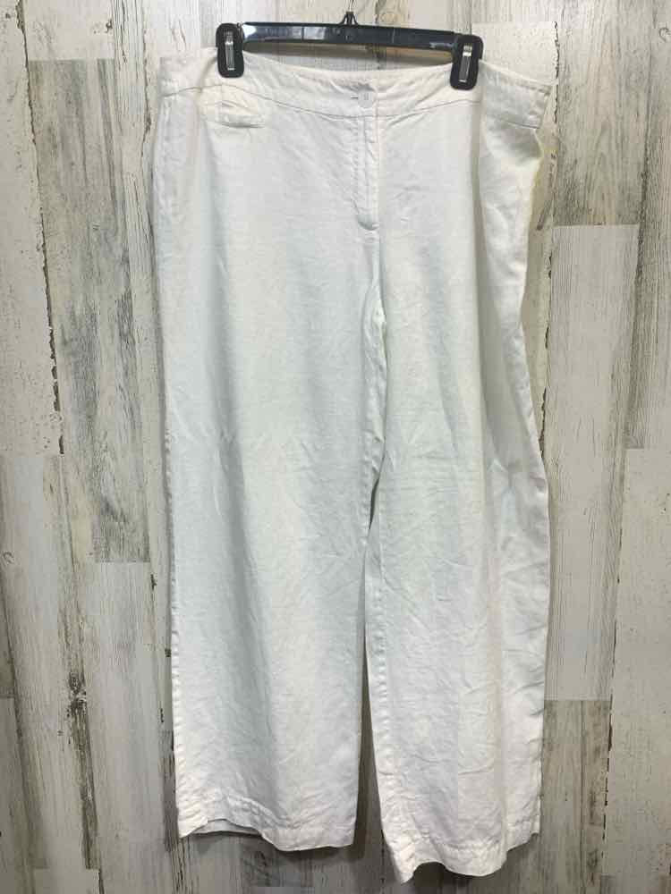 PRE-OWNED Size L EILEEN FISHER BOTTOMS White LINEN WIDE LEG Pants