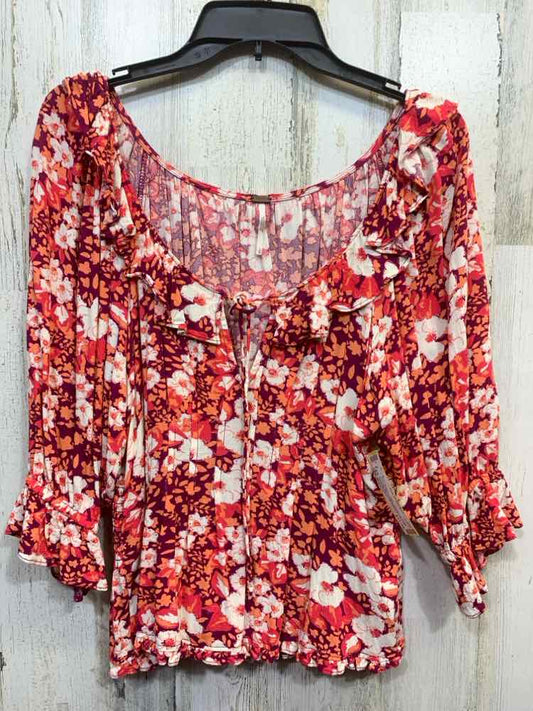 PRE-OWNED FREE PEOPLE Tops Size L FUSH/PURPLE/ORANGE/WHITE Floral Blouse/FLORAL