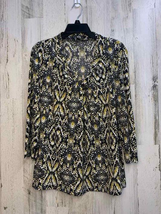 JONES NEW YORK Tops Size XL YEL/WHT/BLK SNAKE PRINT 3/4 LENGTH TOP