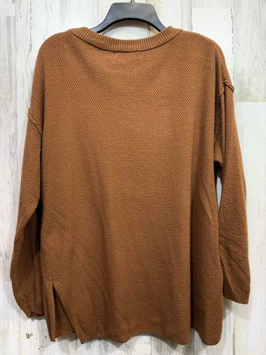 PRE-OWNED ANRABESS Size M Tops Brown LONG SLEEVE TEXTURED 1/2 BUTTON SWEATER