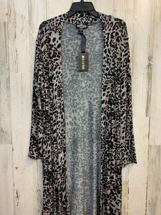 NWT OLIVER Tops Size XL BLACK/GRAY/PINK CHEETAH PRINT CARDIGAN Cardigan/LONG SLE