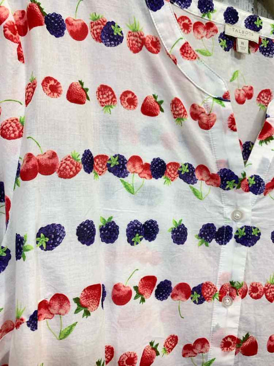 PRE-OWNED TALBOTS Tops Size XL WHITE/RED/PURPLE FRUIT 3/4 SLEEVE Shirt