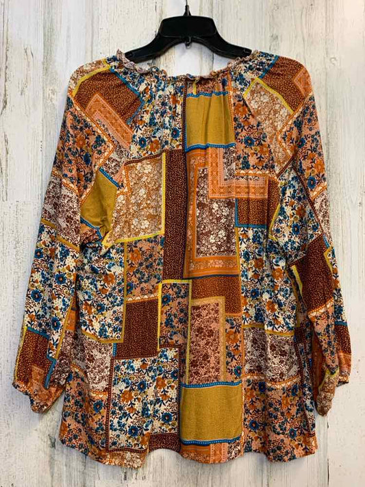 GRAND & GREENE Tops Size L ORG/RUST/BLU Patchwork LONG SLEEVES TOP