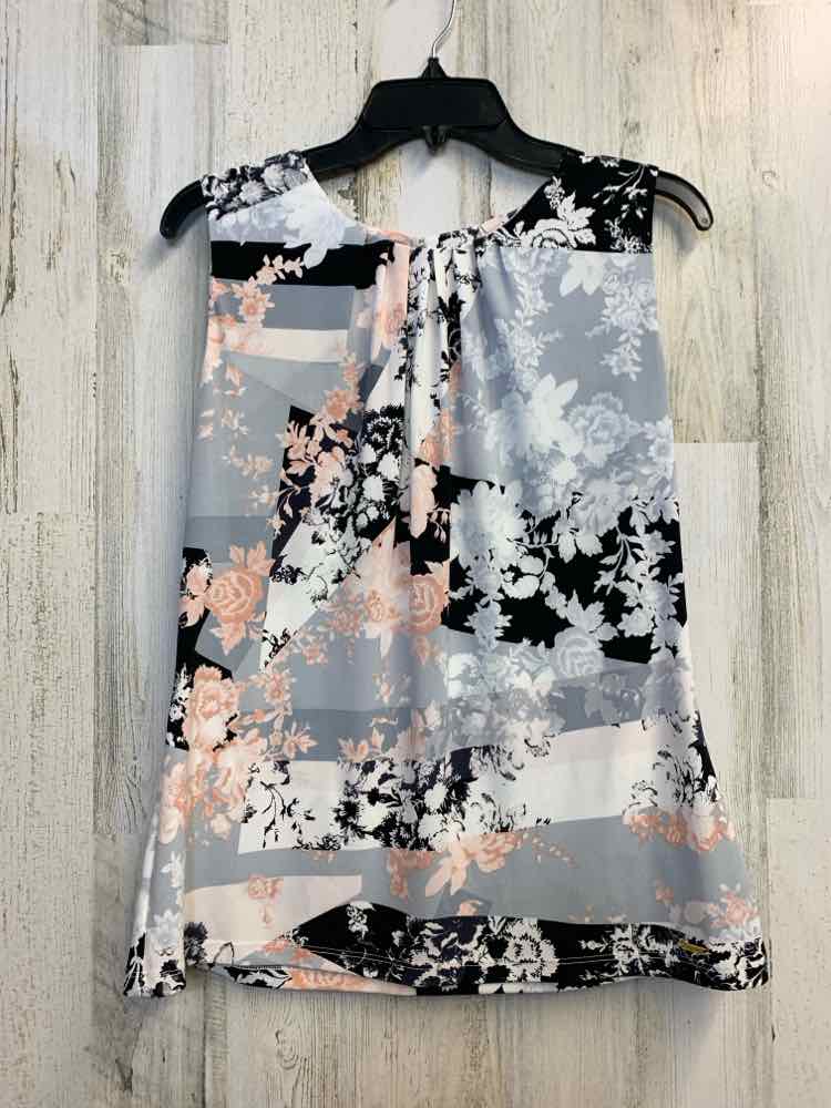 CALVIN KLEIN Tops Size L GRAY/PEACH/BLK/WHT Floral SLEEVELESS TOP