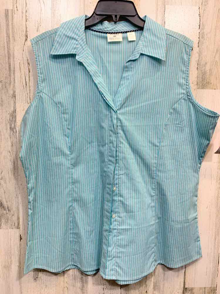 PRE-OWNED LEE Tops Size XXL AQUA/WHT VERTICAL STRIPES SLEEVELESS Shirt/AQUA/WHIT