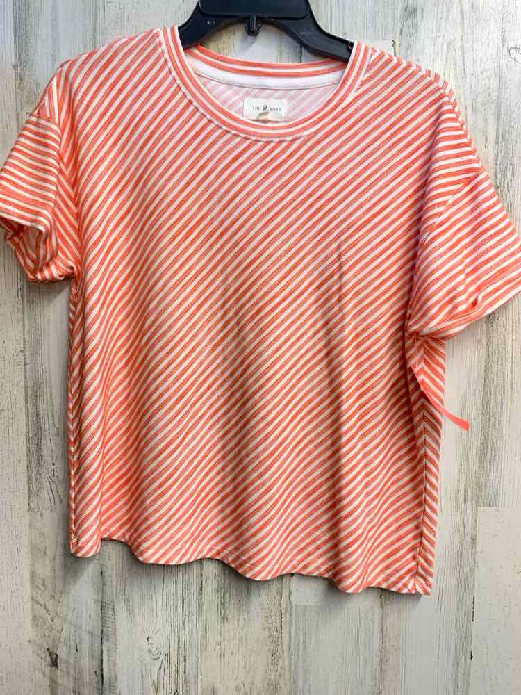 PRE-OWNED LOU & GREY Tops Size S WHT/ORNG Stripe SHORT SLEEVES TOP