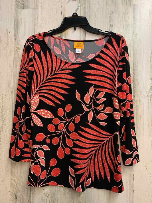 RUBY RD Tops Size M BLK/CORAL TROPICAL 3/4 LENGTH TOP