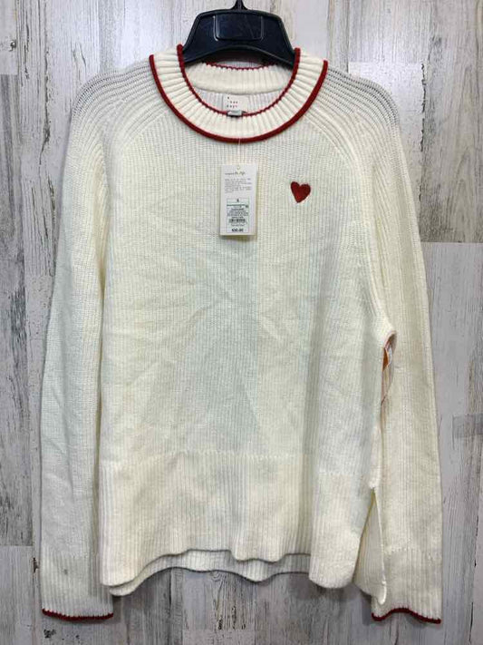 NWT A NEW DAY Tops Size S Cream LONG SLEEVE/BURGUNDY TRIM/HEART EMBROI Sweater
