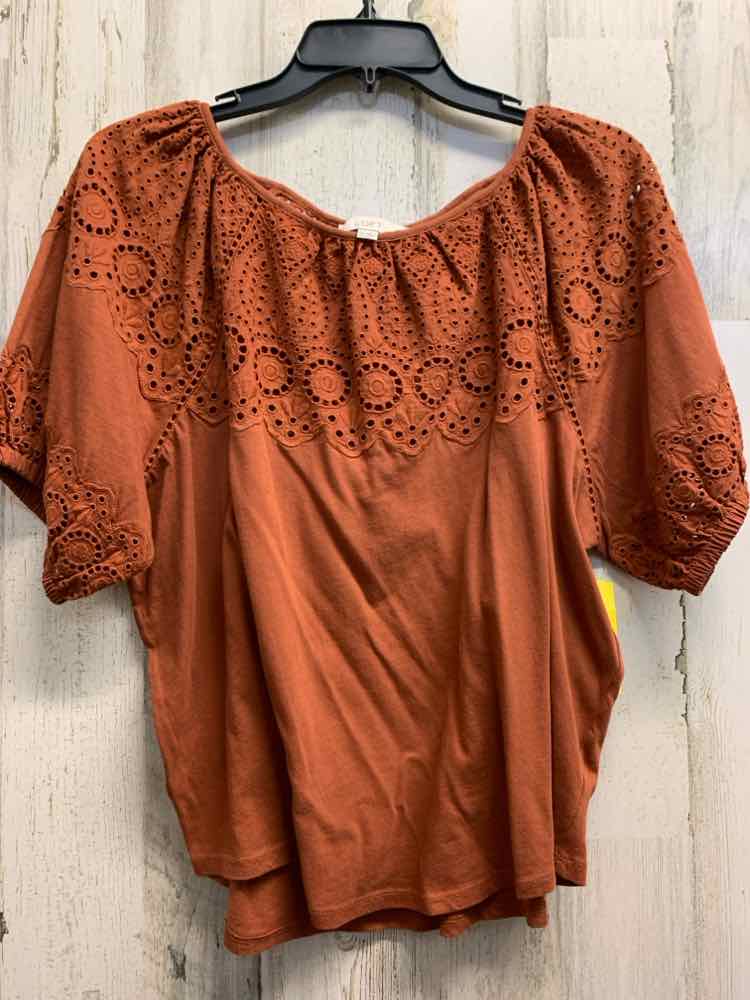 PRE-OWNED LOFT Tops Size M Brown Eyelet 3/4 SLEEVE Blouse/BROWN EYELET PATTERN T