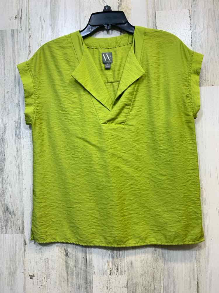 PRE-OWNED WORTHINGTON Tops Size S Lime Green Solid SHORT SLEEVES Blouse/LIME GRE