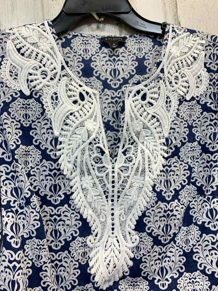 PRE-OWNED TALBOTS Tops Size M NAVY/WHITE Paisley TUNIC Blouse/NAVY/WHITE TUNIC T