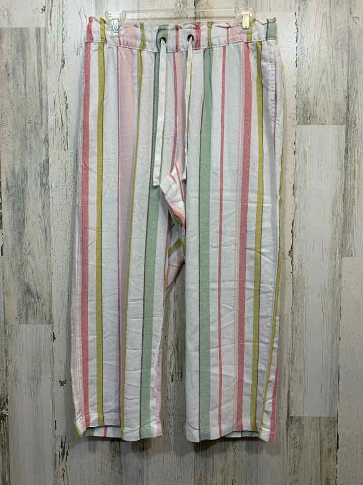 PRE-OWNED Size S DASH BOTTOMS WHITE/GREEN/YELLOW/RED VERTICAL STRIPES Pants/LINE