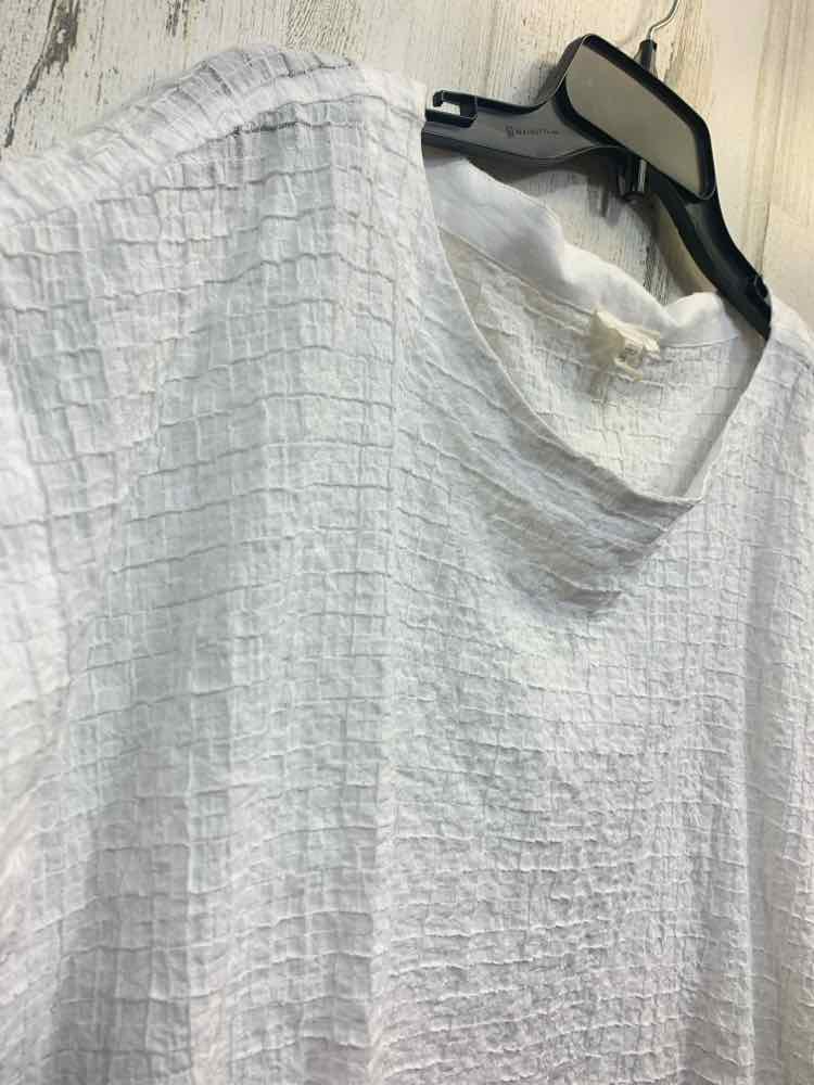 PRE-OWNED EILEEN FISHER Tops Size L White SQUARE(S) SHORT SLEEVES Blouse/SQUARE
