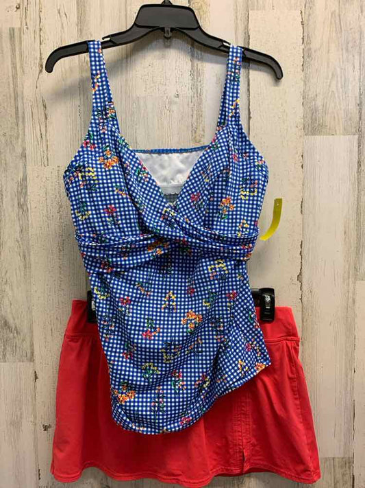 PRE-OWNED LANDSEND Swimwear Size 14 RED/BLU/WHT FLORAL/GINGHAM 2PC Swimsuit