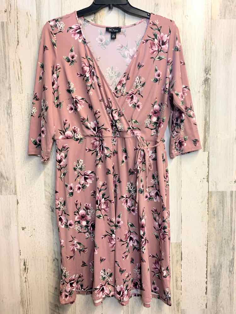 BCX PLUS SIZES Size 2X MAUVE/WHITE Floral 3/4 LENGTH Dress
