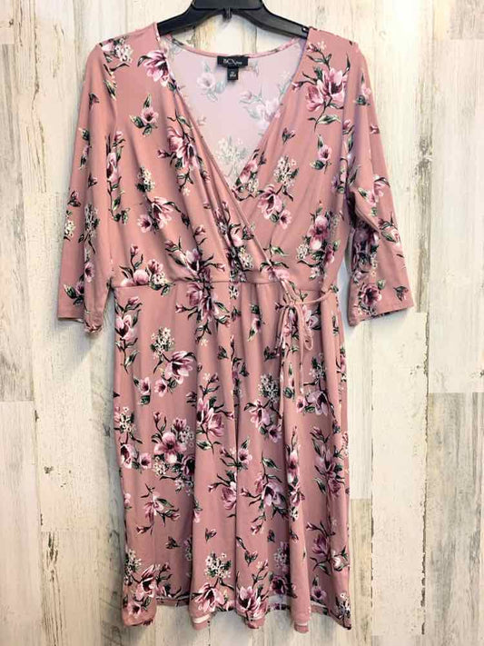 BCX PLUS SIZES Size 2X MAUVE/WHITE Floral 3/4 LENGTH Dress
