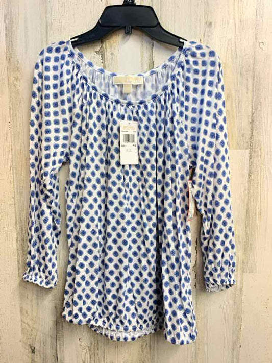 NWT MICHAEL KORS Tops Size P/S WHT/BLU 3/4 LENGTH TOP