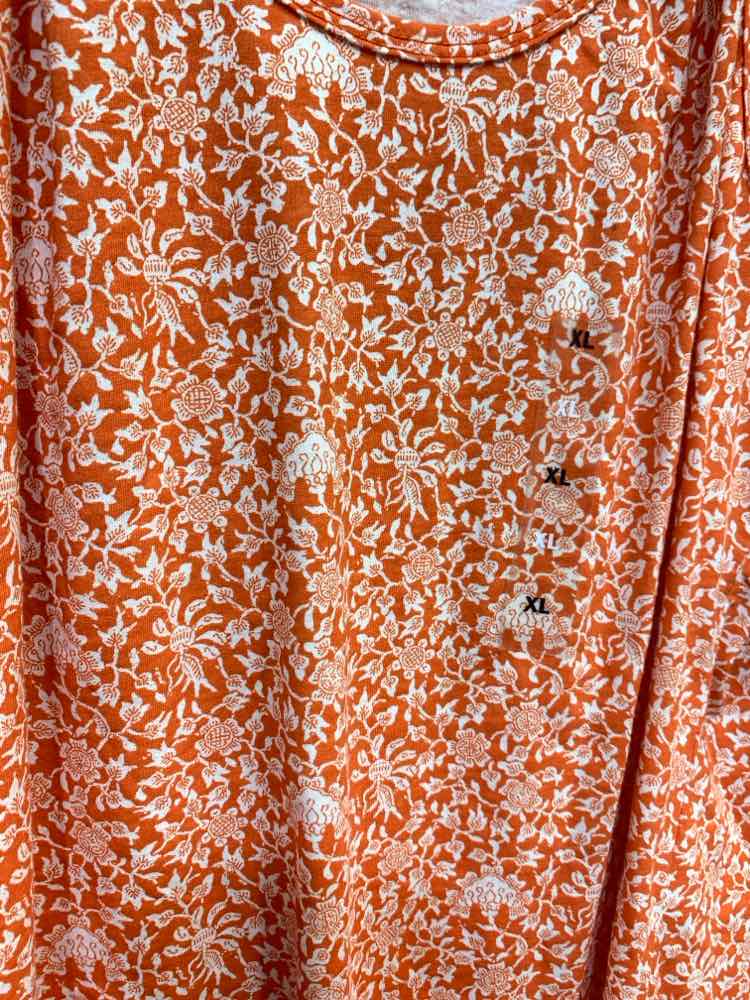PRE-OWNED INC Tops Size XL ORANGE/WHITE Floral TANK TOP Tank Top/FLORAL TANK TOP