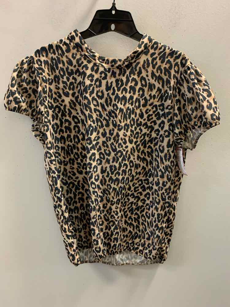 SWEET PEA Tops Size S BLK/BGE CHEETAH PRINT SHORT SLEEVES TOP