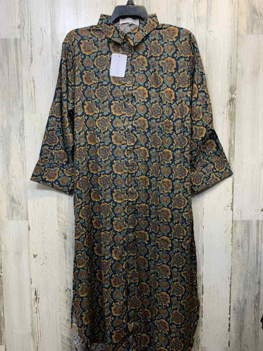 NWT TAMSY Dresses and Skirts Size L NAVY/YEL/GRN Paisley SHIRT DRESS Dress