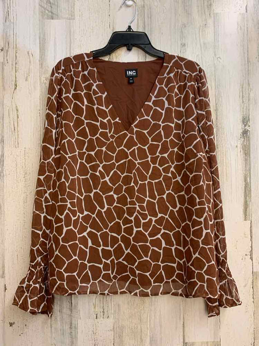 NWT INC Tops Size XXL BRN/WHT GIRAFFE PRINT LONG SLEEVES TOP