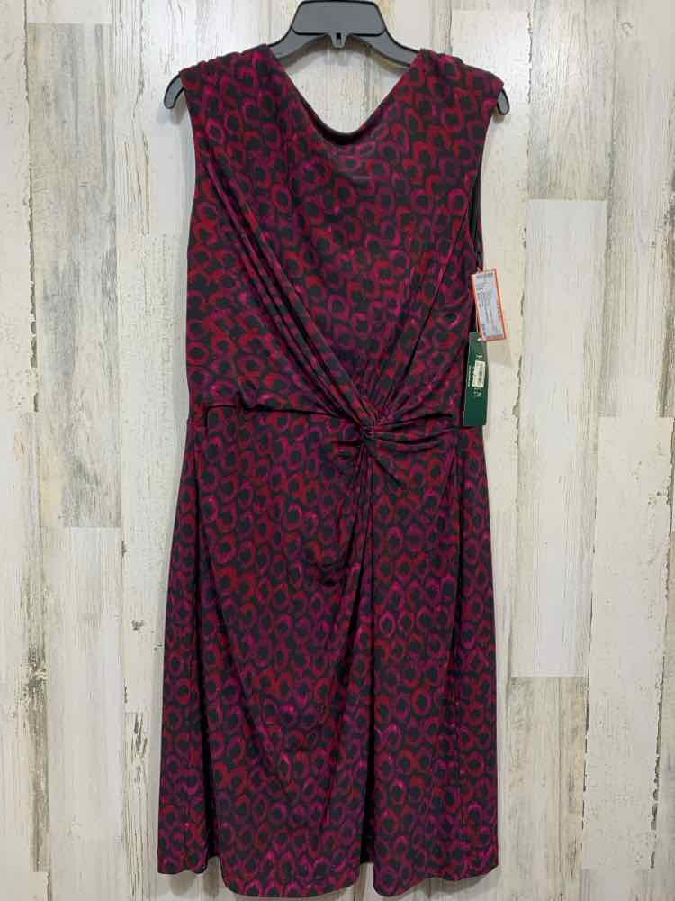 NWT Ralph Lauren Size 16 BLK/FUSCH SLEEVELESS/TWISTED FRONT/ ABSTRACT LEO DRESS