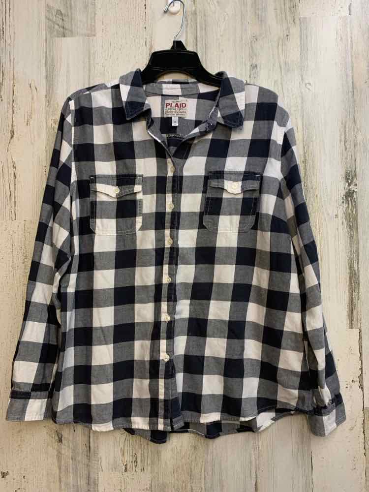 OLD NAVY Tops Size XL NAVY/WHT Plaid LONG SLEEVES Shirt