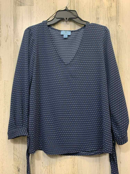 CE CE Tops Size M BLU/BLK/WHT DOTS LONG SLEEVES TOP