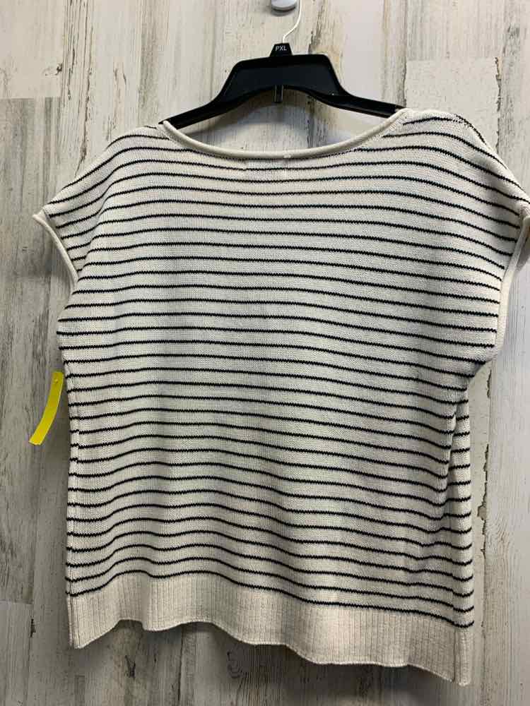 NWT THE WORKSHOP Tops Size L BLACK & WHITE KNIT Stripe BUTTON DOWN Blouse