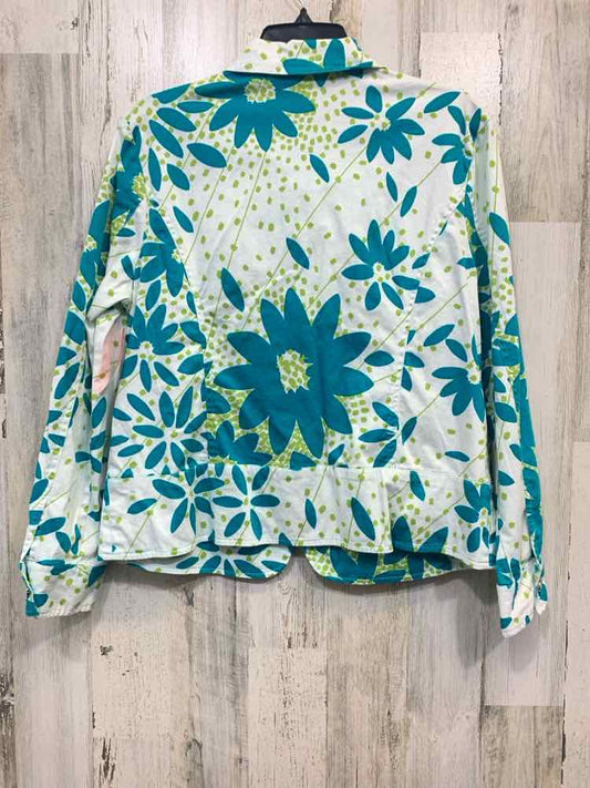 PRE-OWNED ERIN LONDON JACKETS / COATS Size L WHT/GRN/AQUA Jacket (Outdoor)/ZIP U