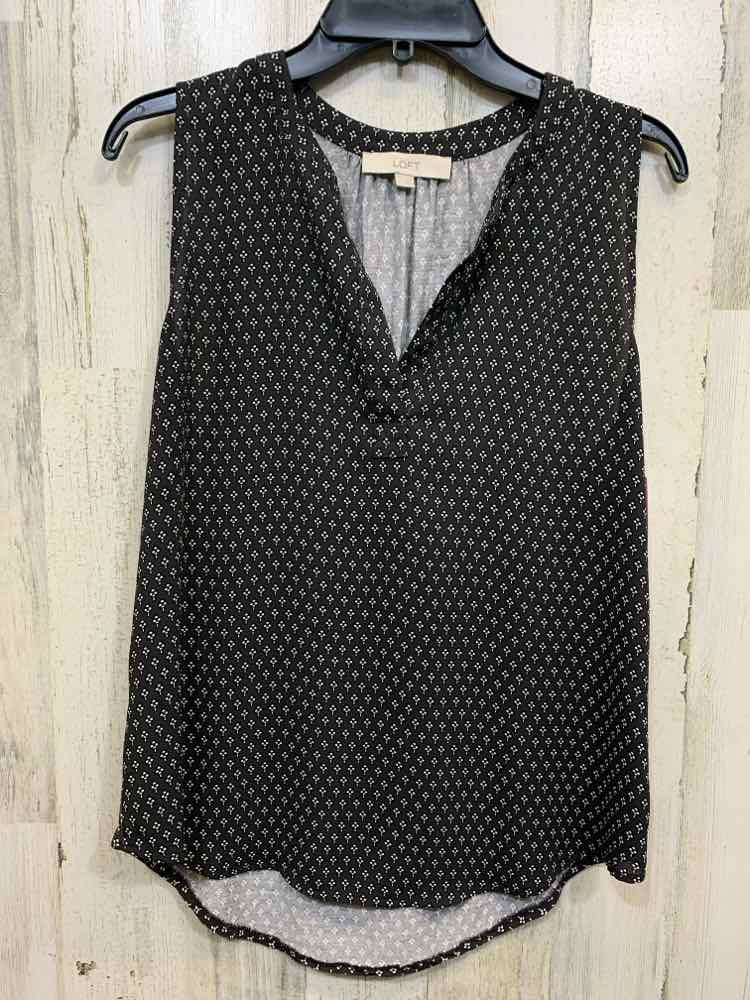 PRE-OWNED LOFT Tops Size M GRAY/WHITE SMALL FLOWER(S) SLEEVELESS Blouse/GRAY/WHI