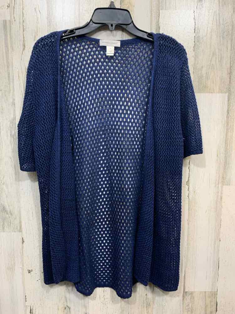 PRE-OWNED CHRISTOPHER & BANKS Size M Tops NAVY BLUE OPEN FRONT KNIT Cardigan