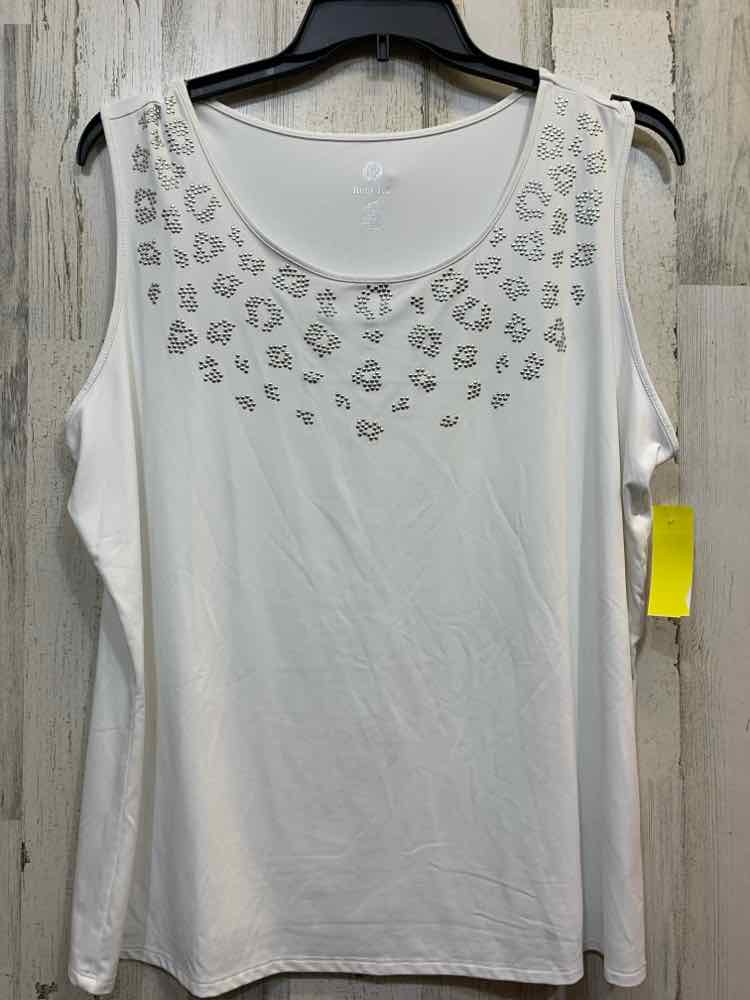 PRE-OWNED RUBY RD Tops Size 1X White Solid SLEEVELESS Tank Top