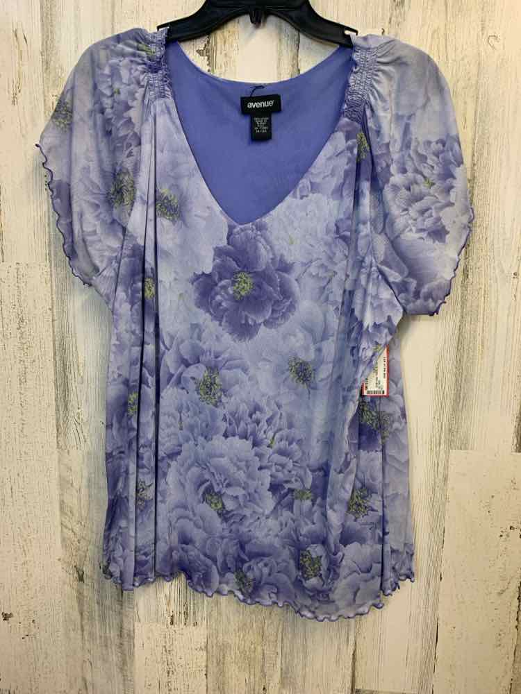 PRE-OWNED AVENUE PLUS SIZES Size 18/20 PRPL/BGE Floral SHORT SLEEVES TOP