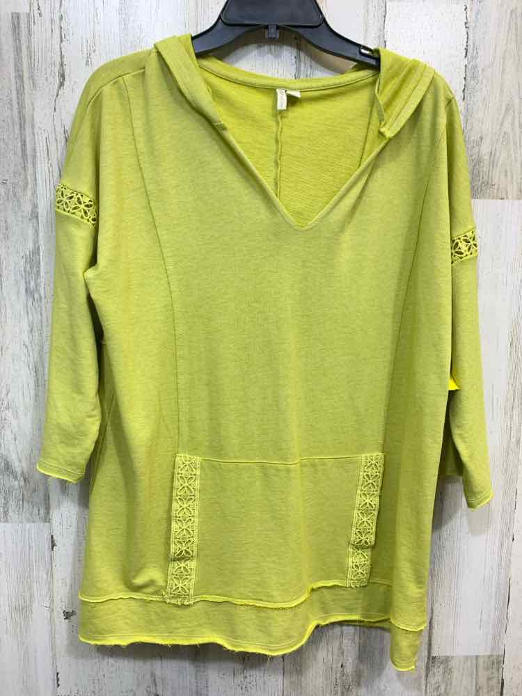 PRE-OWNED CATO Tops Size L Olive Solid 3/4 SLEEVE Blouse/V NECK WITH HOOD