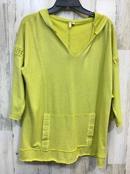 PRE-OWNED CATO Tops Size L Olive Solid 3/4 SLEEVE Blouse/V NECK WITH HOOD