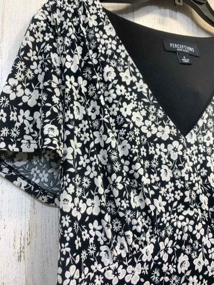 PRE-OWNED PERCEPTIONS Dresses and Skirts Size S BLACK/WHITE Floral Dress/BLACK/W