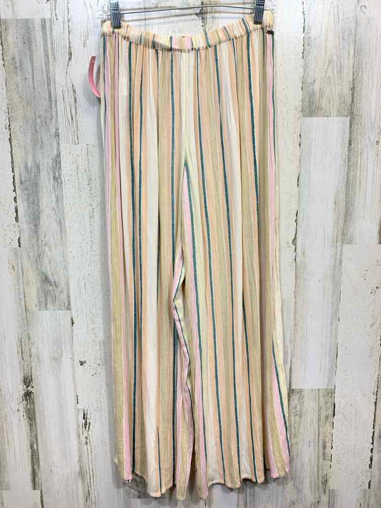 PRE-OWNED Size M ONIELL BOTTOMS TEAL/CORAL Stripe WIDE LEG Pants