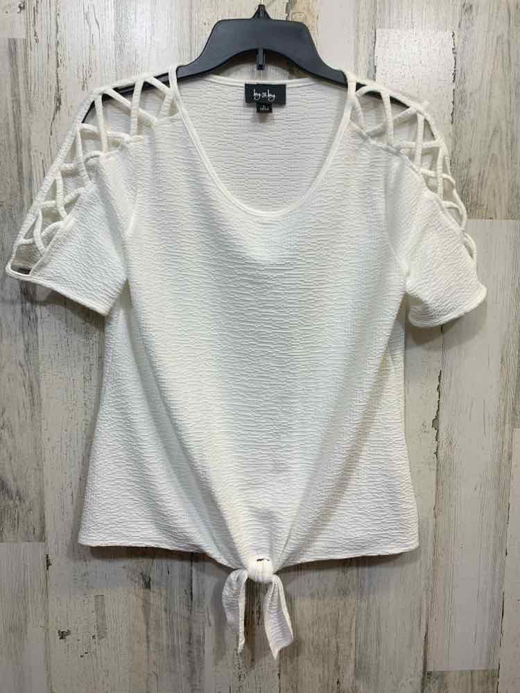 PRE-OWNED BY & BY Tops Size L White Polyester Blend RAYON Solid Blouse