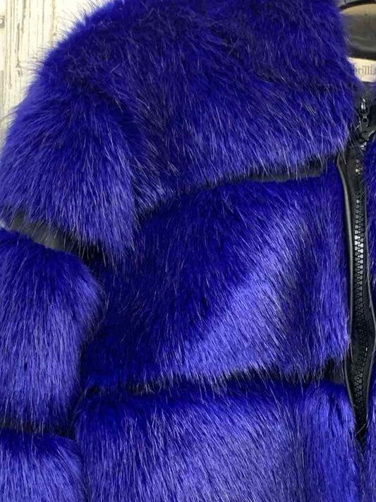 PRE-OWNED LUXUMBRILLIAN JACKETS / COATS Size M Royal Blue Solid FAUX FUR Jacket/