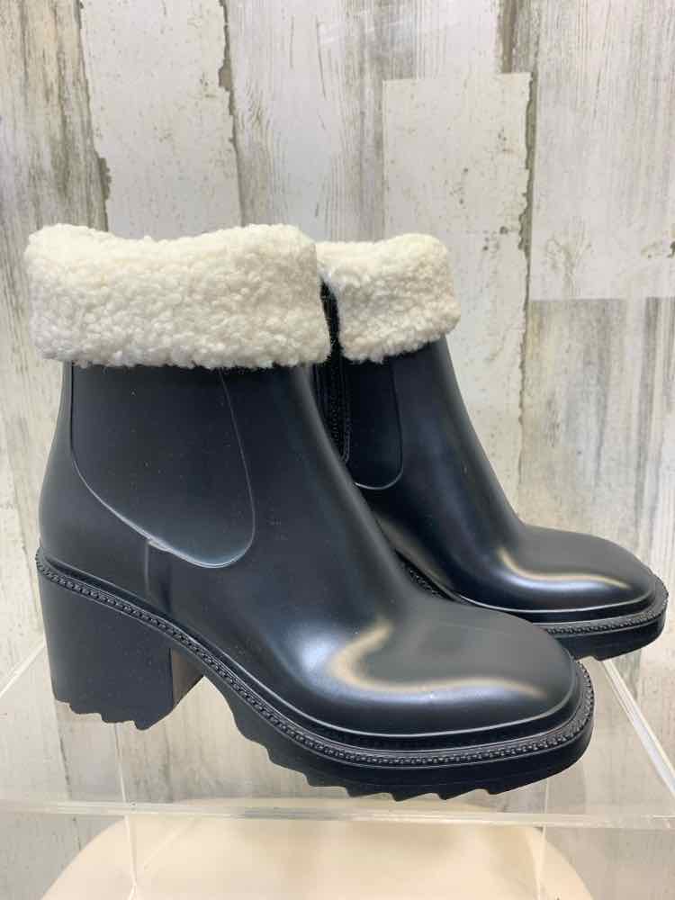 NWT INC SHOES Shoe Size 6 Black Rubber KNEE HIGH RAIN BOOTS W/FAUX FUR TOP