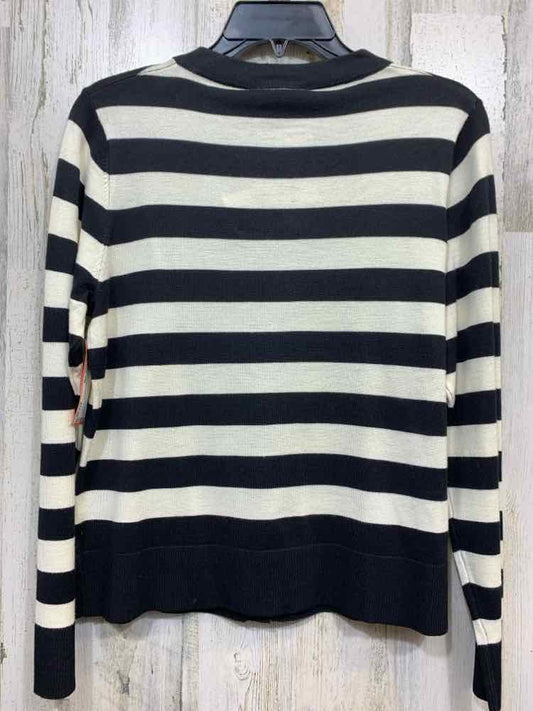 NWT CABLE&GAUGE Size PM Tops BLK/WHT STRIPES LONG SLEEVES GOLD BUTTONS CARDIGAN