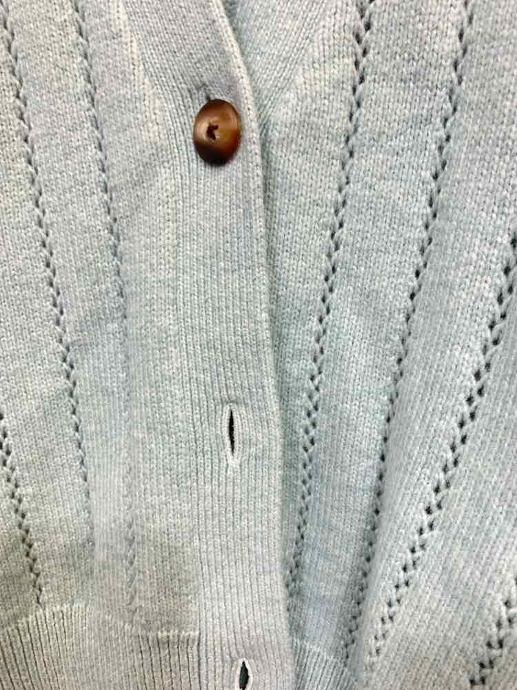 NWT ON 34TH Size XL Blue POINTELLE KNIT LONG SLEEVE/ V NECK BUTTON UP CARDIGAN