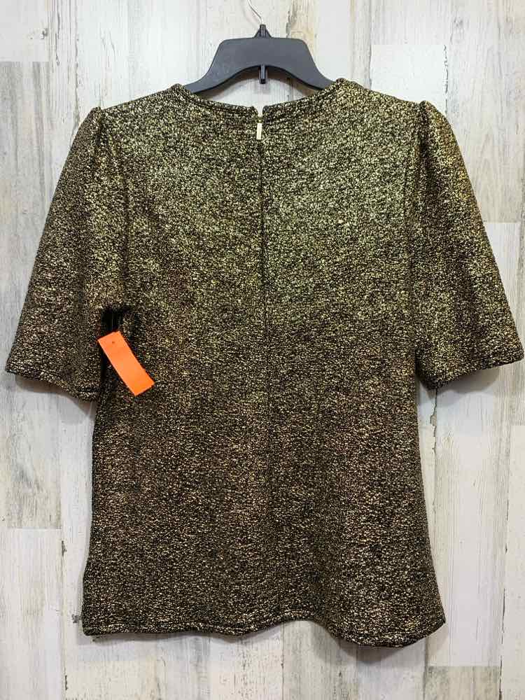PRE-OWNED MICHAEL KORS Size L Tops BLK/GOLD SHORT SLEEVES METALLIC FOIL Blouse