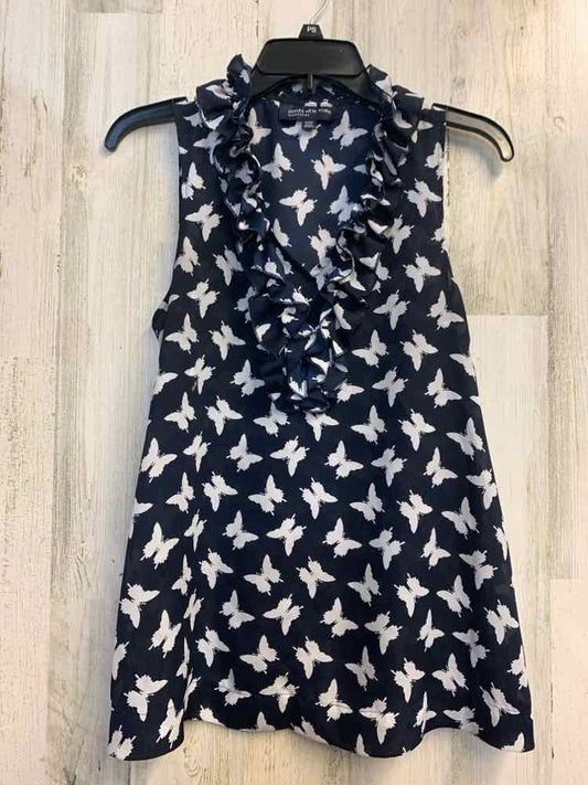 JONES NEW YORK Tops Size S NAVY/WHT SHEER BUTTERFLY SLEEVELESS TOP